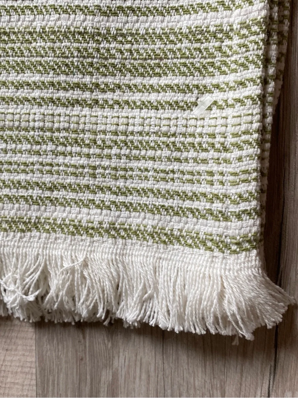 Green and Cream Striped Woven Accent Table Placemats with Fringe